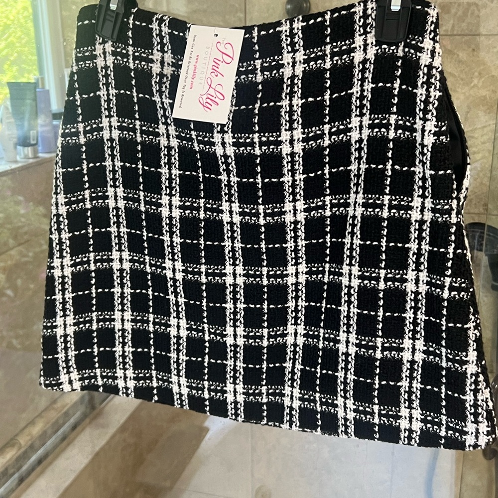 Black and White Plaid Tweed Skirt